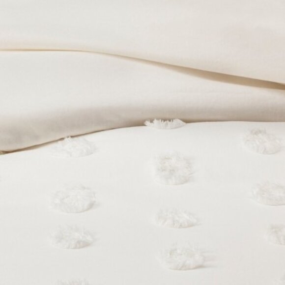 Pom Pom Duvet Cover Set With Shams Twin/XL Cotton Blend White Textured Bedding - Picture 3 of 7